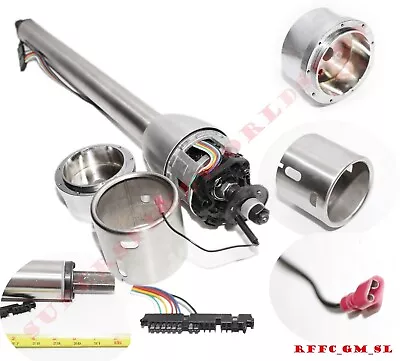 Universal 32  GM Style Floor Shift Steering Column+9 Holes Wheel Adapter Silver • $129