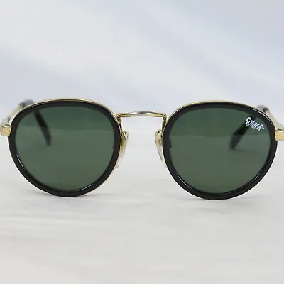 Solar X Vintage Sunglasses Green Glass Tinted Gold Metal Round Retro Hipster 70s • $45.99