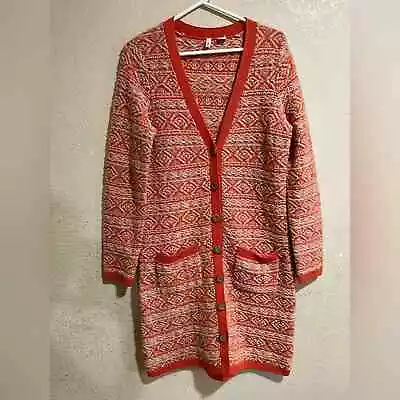 Moth | Anthropologie Orange Cream Boho Bohemian Knit Long Cardigan M • $75