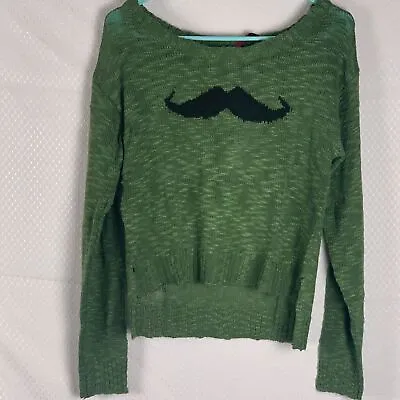 NWT HEART N CRUSH Green Mustache Sweater  Top Shirt Size Medium • $5.60