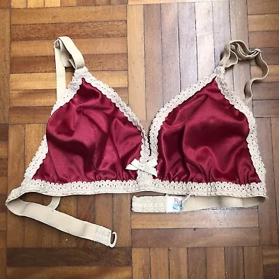 Formfit Red Satin Lace Trim Bralette Vintage 12C / 85C Wireless Luxury Boudoir • $24