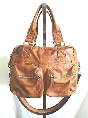 EUC! Boho Medium Size Brown Leather 12  Laptop Crossbody Satchel Handbag • $26.59