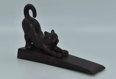 Cat Door Stopper Cast Iron Laying Cat Wedge Doorstop Rustic Brown Playing Kitty • $18.90