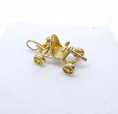 9ct Gold Charm Go Kart Vintage Dangle Yellow Gold Gift Box • $266.94