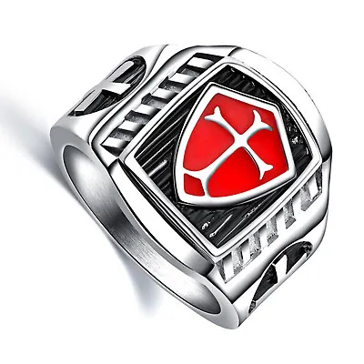 Stainless Steel Knights Templar Cross Ring For Men Promise Wedding Band # 7-12 • $10.24