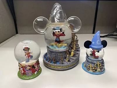 *3* Disney Mickey Mouse & Fantasia Music Box Vintage Snow Globes LOT *RARE* • $99.99