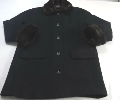  Vintage Chelsea Cambell Black Wool Jacket Faux Fur Trim Women's Size M Medium • $39.99