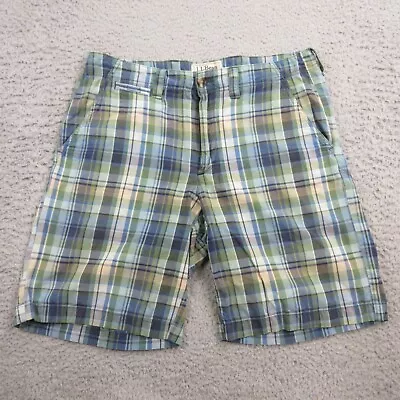 L.L. Bean Mens Plaid Chino Shorts 9  Inseam Size 33 Green Madras Spring Summer • $19.98