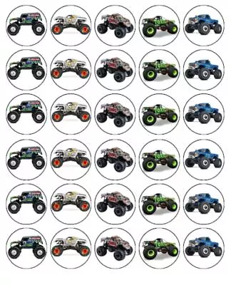 MONSTER TRUCKS Cupcake Toppers Edible Wafer Paper Birthday Cake Decorations 30 • $6.39