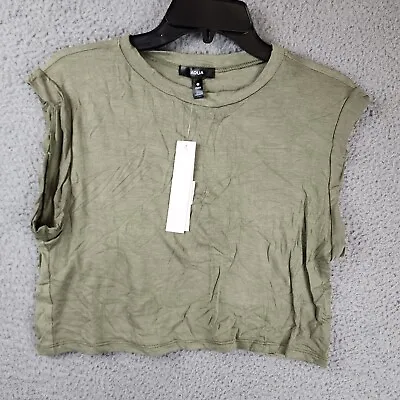 AQUA Cropped Muscle Tee Women's XS Light Olive Crewneck Cap Sleeve Pullover • $15.30