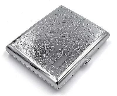 Retro Metal Cigarette Case Double Sided King & 100s Leafy Pattern RFID • $10.99