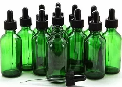 2 Oz Green Boston Glass Bottles With Glass Eye Droppers - 12 Pack • $24.99