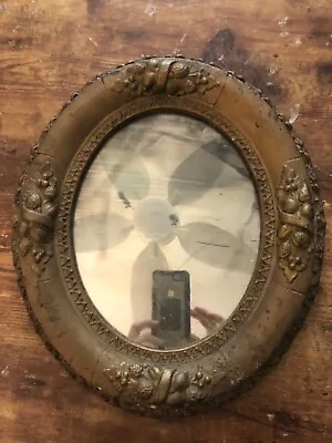 Vintage OVAL Wood Picture Frame Mirror FLORAL FRUIT Gesso Ornate EARLY • $79.99