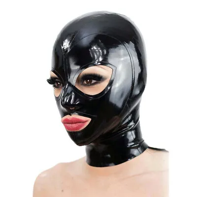 $34.99 • Buy Women Black Facial Latex Hood Mask Catsuit Back Zipper Cosplay Full Mask Party