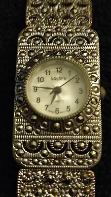 Vintage Gold Marcasite Silver Tone Women's Analog Watch -  (Runs)#16 • $7.18