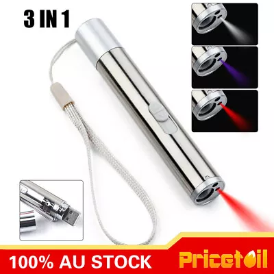 3 In 1 Multi Function Premium Cat Toy Laser Pointer USB Charging LED Torch Light • $9.99