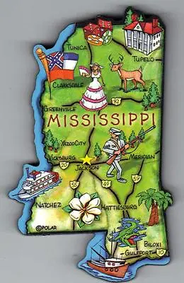 Mississippi    Artwood State Map Magnet   Jackson Biloxi Natchez • $8.50