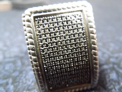 Vintage Sterling Silver Men's Bold Pave Mesh Honeycomb Galley Design Ring Sz 9.5 • $99