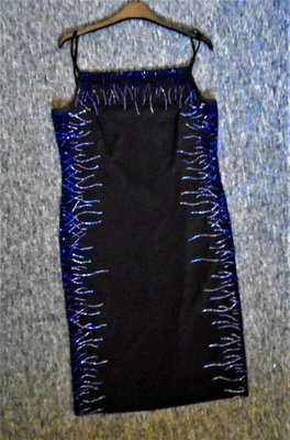 £7.95 • Buy Sparkling Black With Blue Bodycon Style Dress, Ronald Joyce (After Six)14