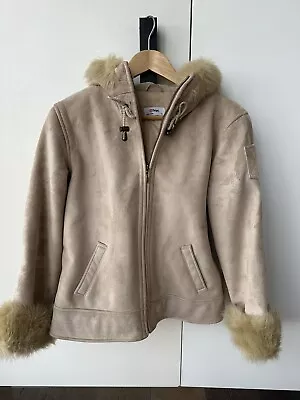 Near New Target Faux Suede Fur Trim Jacket With Hoodie Size 12 • $30