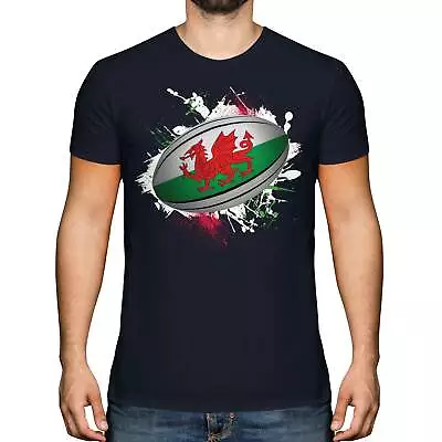 Wales Rugby Ball Splatter Mens T-shirt Tee Top Gift World Cup Sport • £10.95