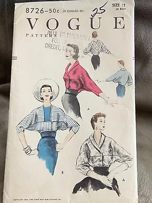 Vtg 1955 SEWING Pattern VOGUE 8726 Women's Jacket Size 12 / 30 Bust • $24.95