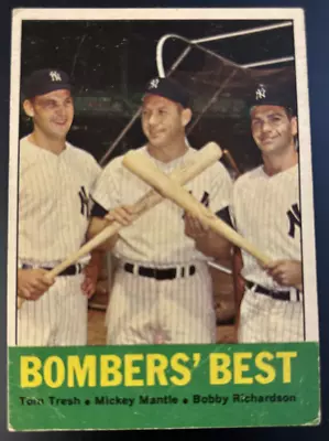 1963 Topps #173 Bomber's Best/Tom Tresh/Mickey Mantle/Bobby Richardson • $3.25