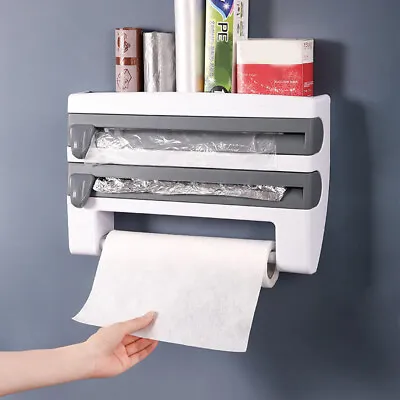 £14.94 • Buy Kitchen Cling Film Tin Foil Dispenser Paper Towel Roll Holder Spice Storage Rack