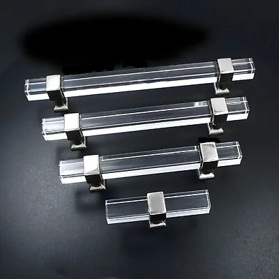 Square Clear Acrylic Handles Silver Kitchen Cabinet T Bar Knobs Drawer Pulls  • $8