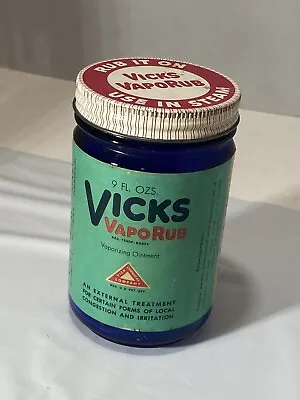 Vintage Vicks VapoRub Jar Cobalt Blue Glass Large 9 Oz 4.5” Tall • $19.99