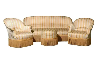 Parlor Set Vintage Napoleon III Style Crapeau Settee 2 Chairs & Stool Seats! • $2499