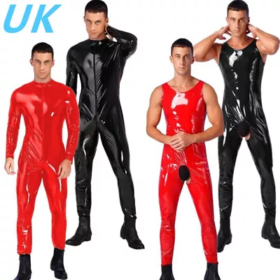 UK Men Patent Leather Bodysuit Bodycon Jumpsuit One Piece Shiny Catsuit Clubwear • £8.99