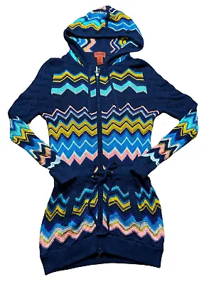 Missoni For Target Chevron XL Cardigan Sweater Knit Blue Pink Hooded Zip Front • $59.97