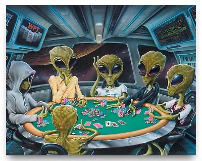 Area 51 UFO Aliens Playing Poker Art Print Poster Card Game Room Wall Decor Gift • $9.95