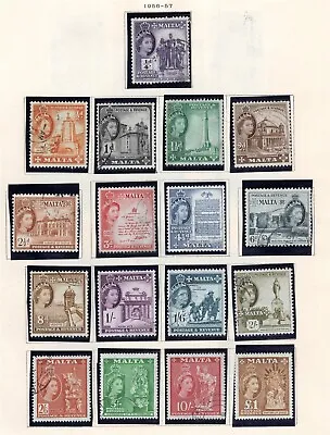 Malta Stamp Scott #246-262 QEII Issue 1956 Set Of 17 Used W/MNH 262 SCV$62.00 • $25