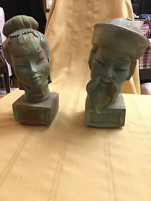 Rare Vintage 1960 Universal Statuary Chinese Man Woman  Couple Sculptures Pair • $299.99