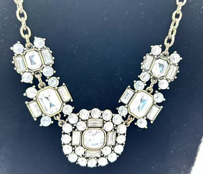 J Crew Clear Crystal Rhinestone Gold Tone Necklace Statement Bib • $29.99