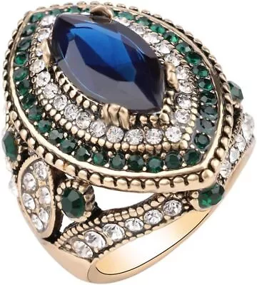 Vintage Women Ring Antique Gold Plated Turkish Style Multi-Colored Gemstone • $35