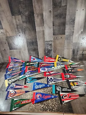 Huge Vintage Sports Pennant Lot Hockey & Baseball Mets Cubs  Dodgers & More  • $69.99