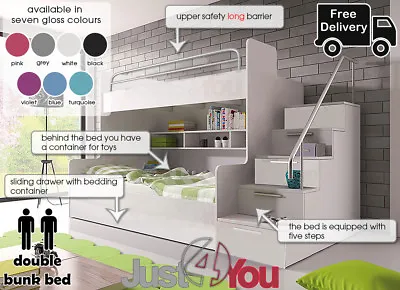 Modern Double Storage Bunk Bed Mid Sleeper Kids Sleeper Bed Cabin Bed Boy Girl • £799
