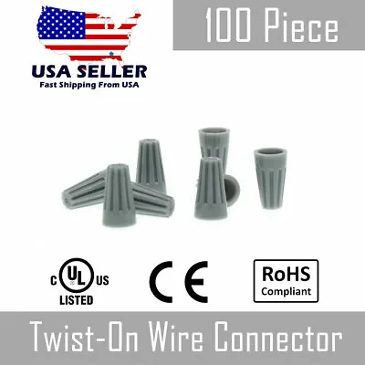 100pcs Gray Twist-On Wire Connector Connection Nuts 22-16 AWG Gauge Barrel Screw • $7.75