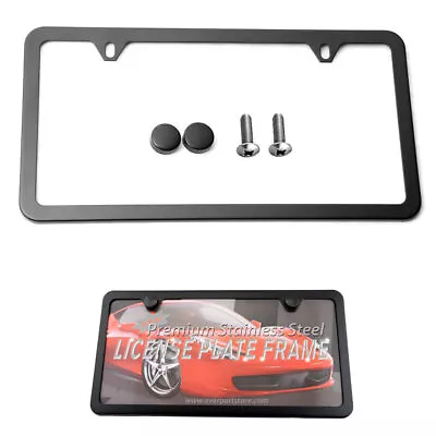 Stainless Steel License Plate Frame W Screw Caps Thin 2 Hole- Silm Black • $7.99