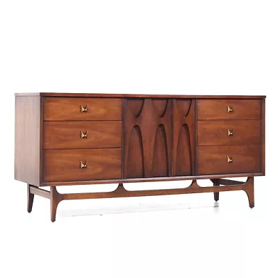 Broyhill Brasilia Mid Century Walnut And Brass 9-Drawer Lowboy Dresser • $3947