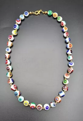 Vintage Venetian Murano Millefiori Necklace Glass Beads Italy 15.5  • $49.99