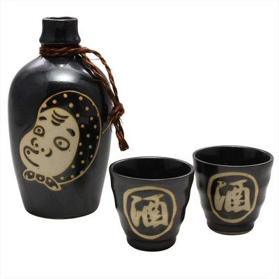 Mino Ware Folk Art Sake Set Hyottoko Black From Japan • $67.52