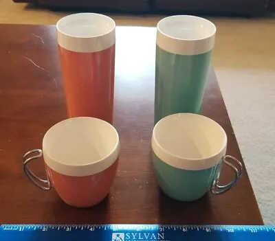 Lot Of 4vintage NFC Teal And Salmon Thermal Insulated Tumbler And Cup Set Retro • $18