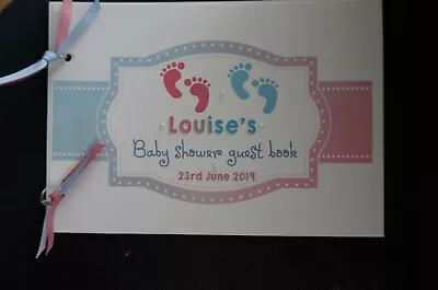 £6.99 • Buy Personalised Baby Shower Guest Book Baby Feet Theme  Pages Twins