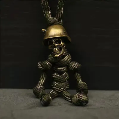 Pure Brass Skull Head Soldier King Knife Bead Keychain Lanyard Pendant Paracord • $11.29