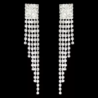 Pierced Silver Plated Chandelier Style Crystal Diamante Dangle Earrings • £4.99