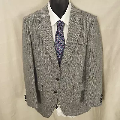 Harris Tweed Men's 39R Gray Herringbone 2 Button Sports Coat Blazer • $39.90